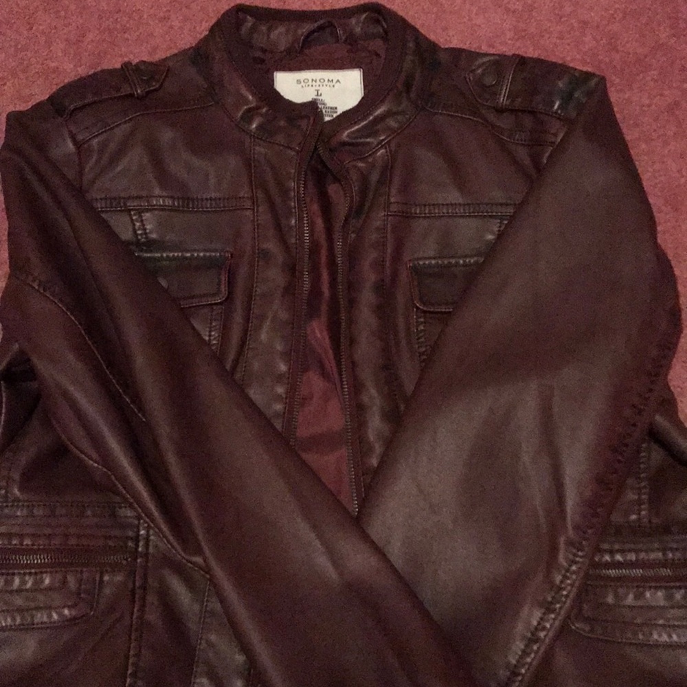 Maroon imitation leather jacket
